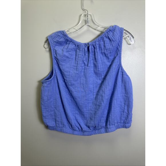 PACT Coastal Double Gauze Bubble Hem Top XL Blue‎ Sleeveless Beachy Casual - Picture 2 of 6